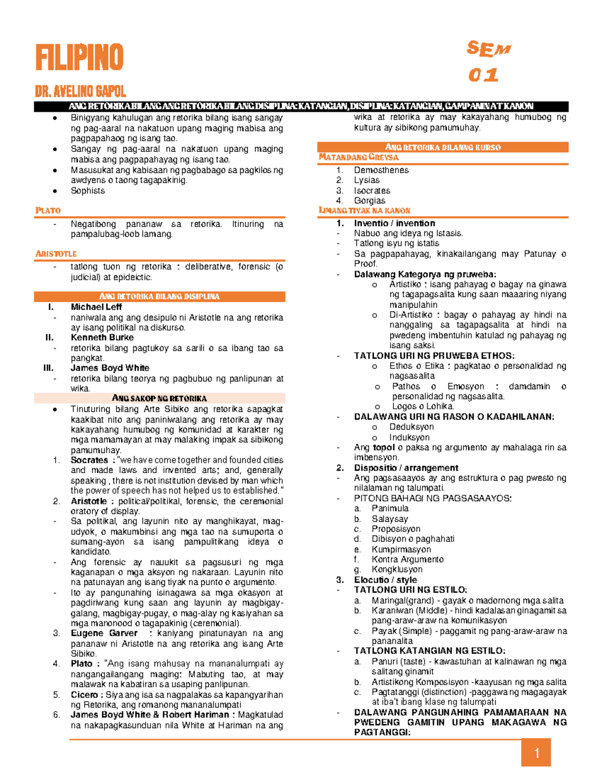 Filipino - NOTES - filipino Dr. avelino gapol 01 ’ 29 // CANINE – MD 1 ...