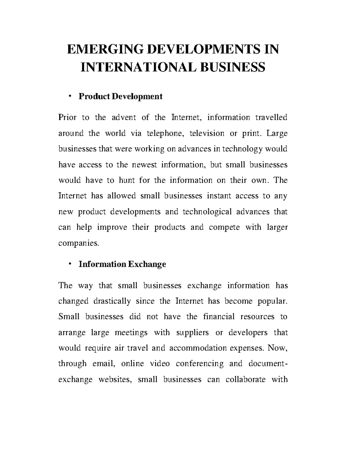 Emerging Developments IN International Business EMERGING DEVELOPMENTS