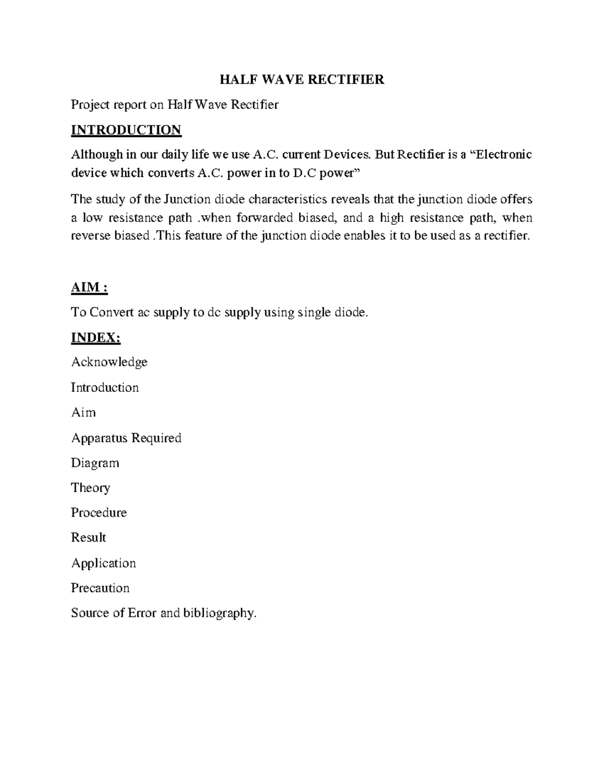 Half wave - half wave rectifier - HALF WAVE RECTIFIER Project report on ...