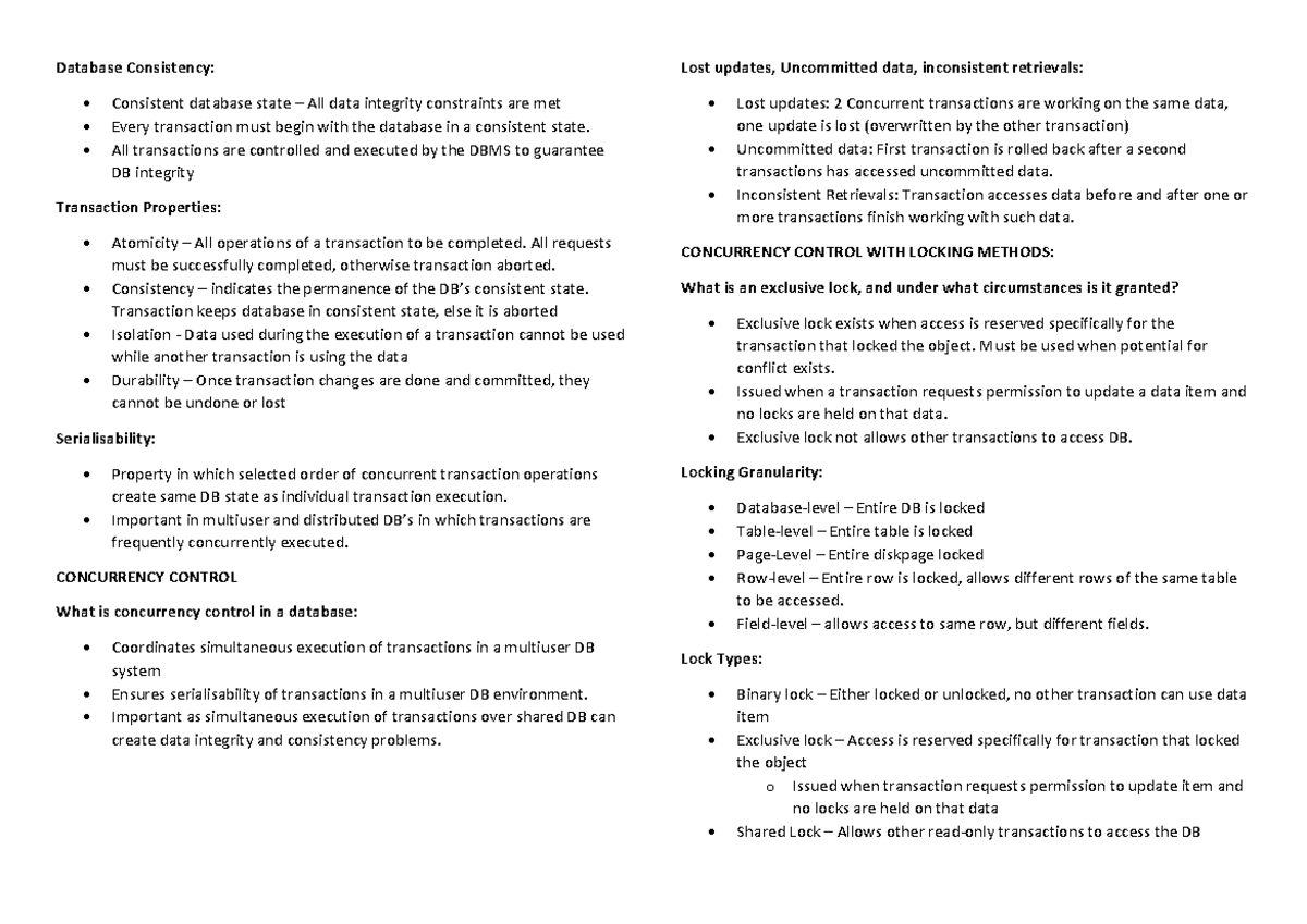 Summary-Revised - Summary Database II - Database Consistency ...