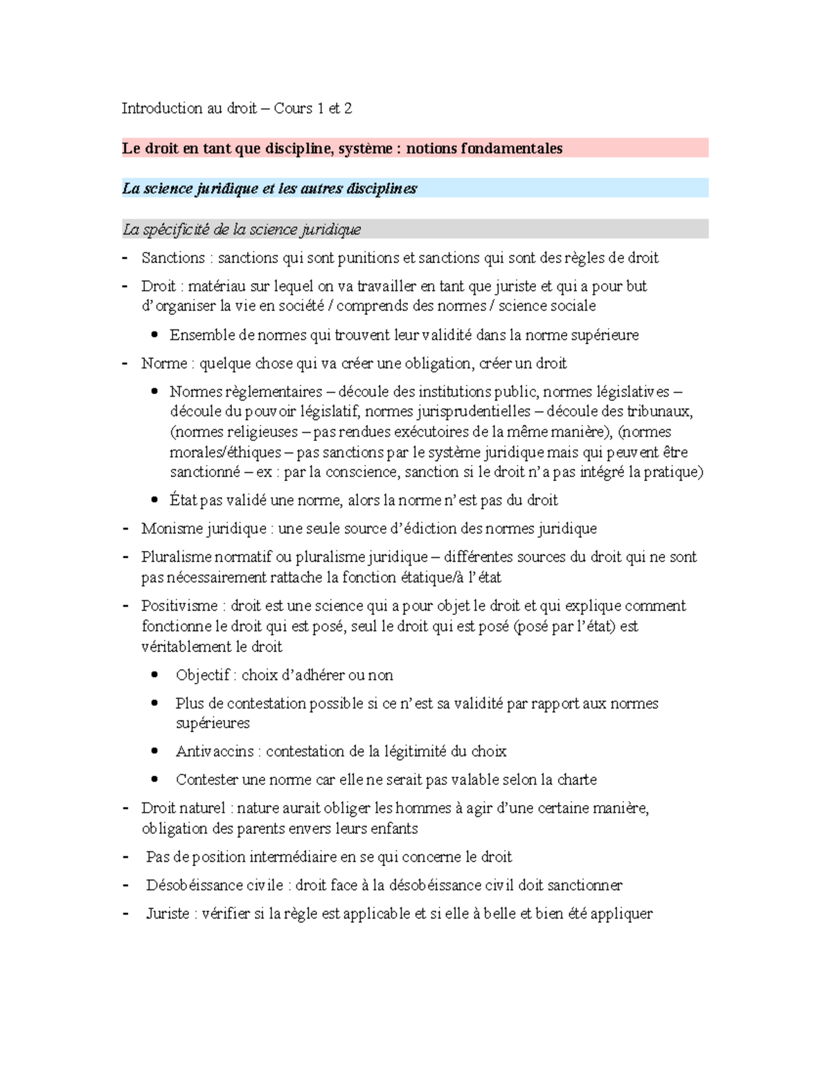Cours 1 et 2 - David Gilles - Introduction au droit – Cours 1 et 2 Le ...