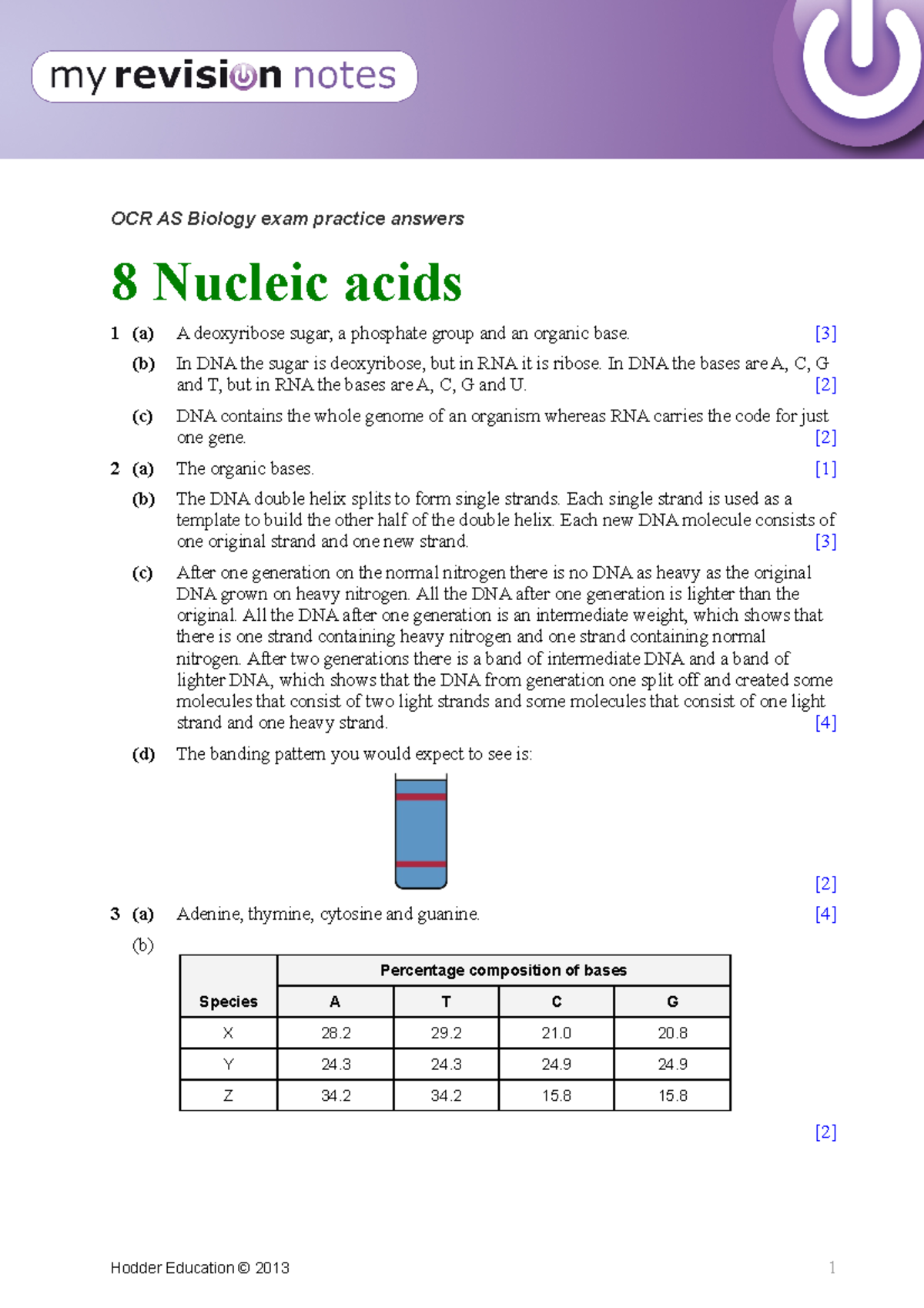 Exam practice answers 8 [3] (b) In DNA the sugar is deoxyribose, but