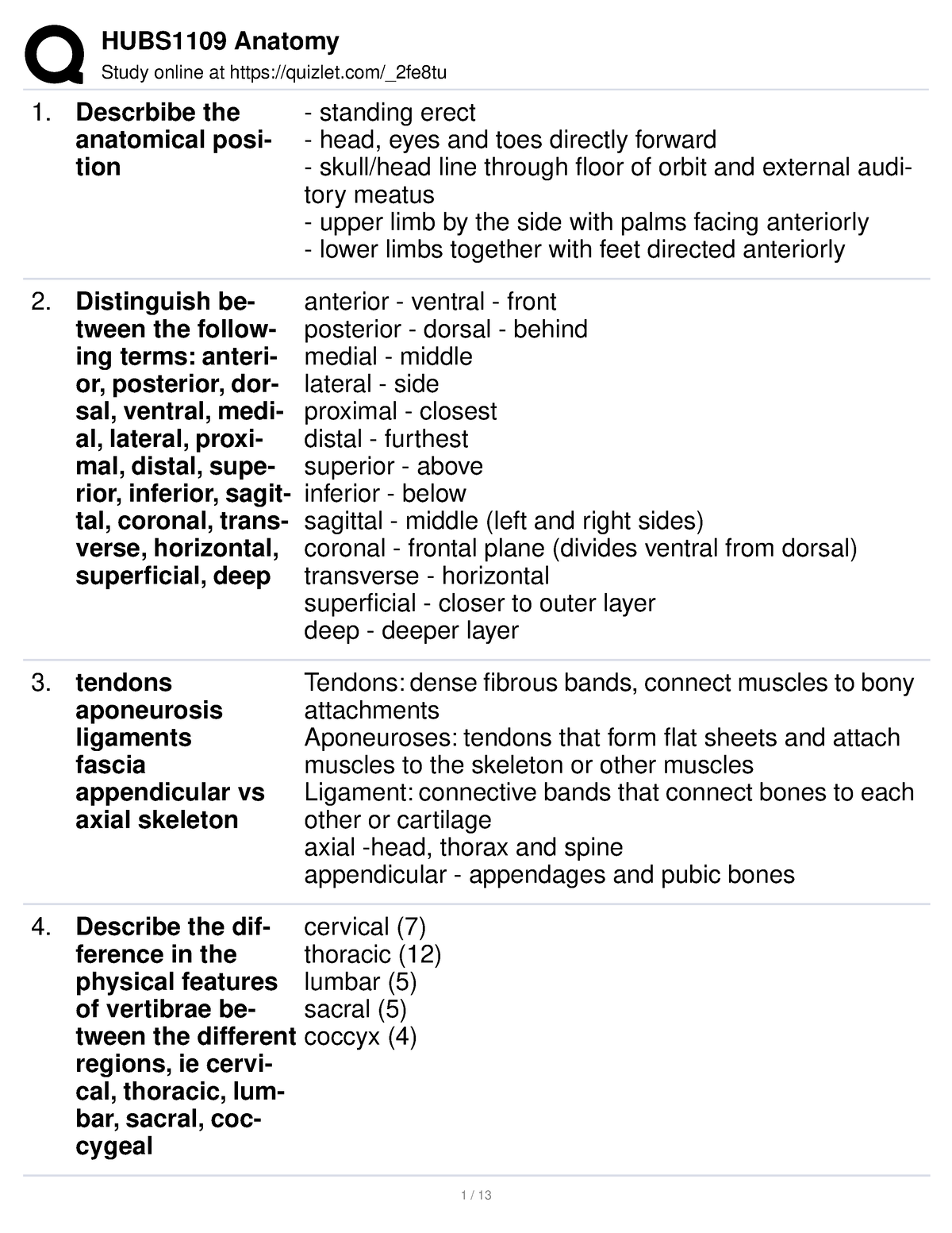 Upper and Lower Limbs Compared Flashcards