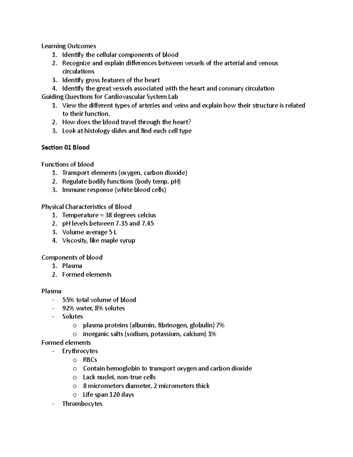 ANAT Module 8 - Learning Outcomes 1. Identify the cellular components ...