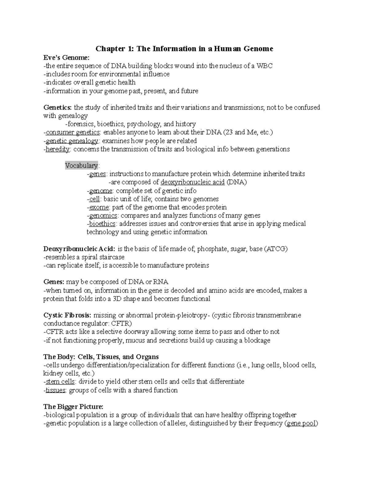 Human Genetics Lecture Notes - Chapter 1: The Information In A Human ...