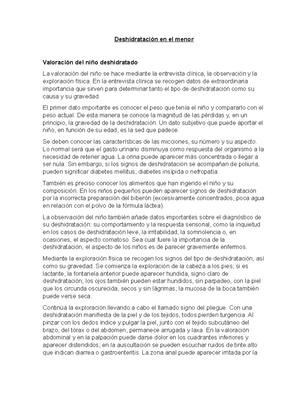 diabetes insípida síntomas deshidratación niño
