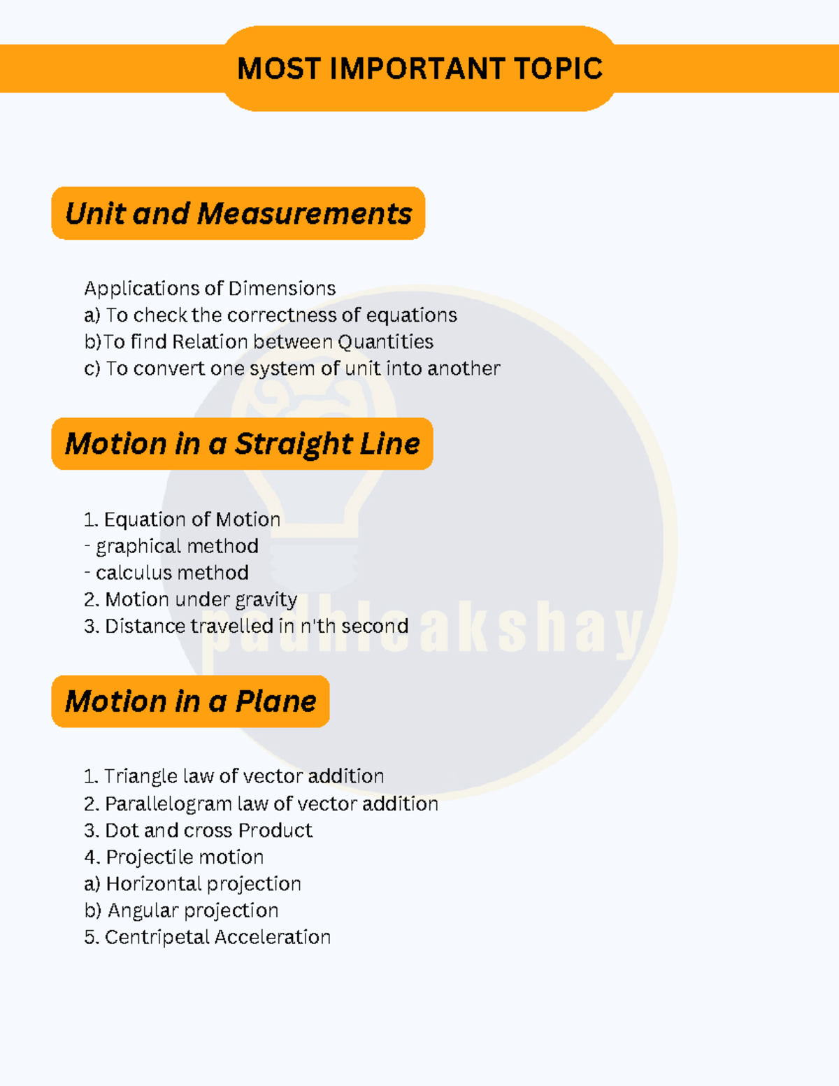 Physics Important Topic - MOST IMPORTANT TOPIC Unit and Measurements ...