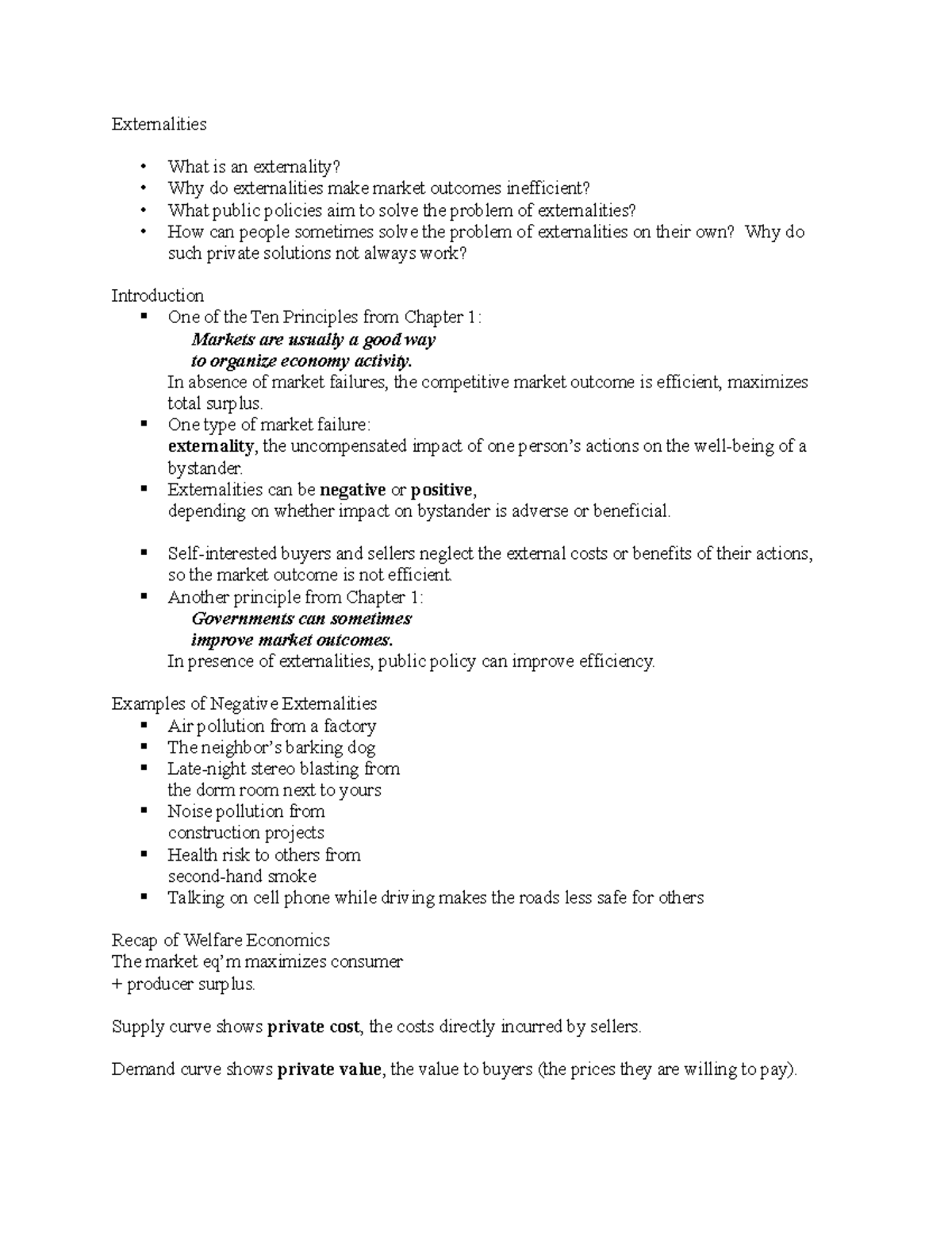 Microeconomics Chapter 10 Notes to Upload - Externalities What is an ...
