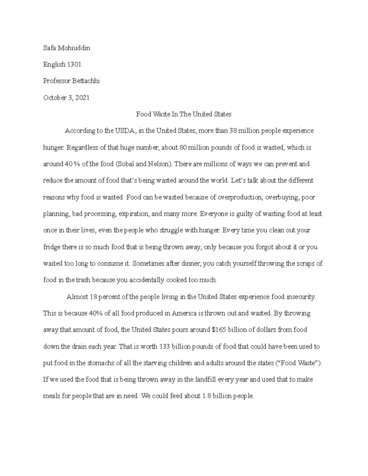 food waste cause and effect essay