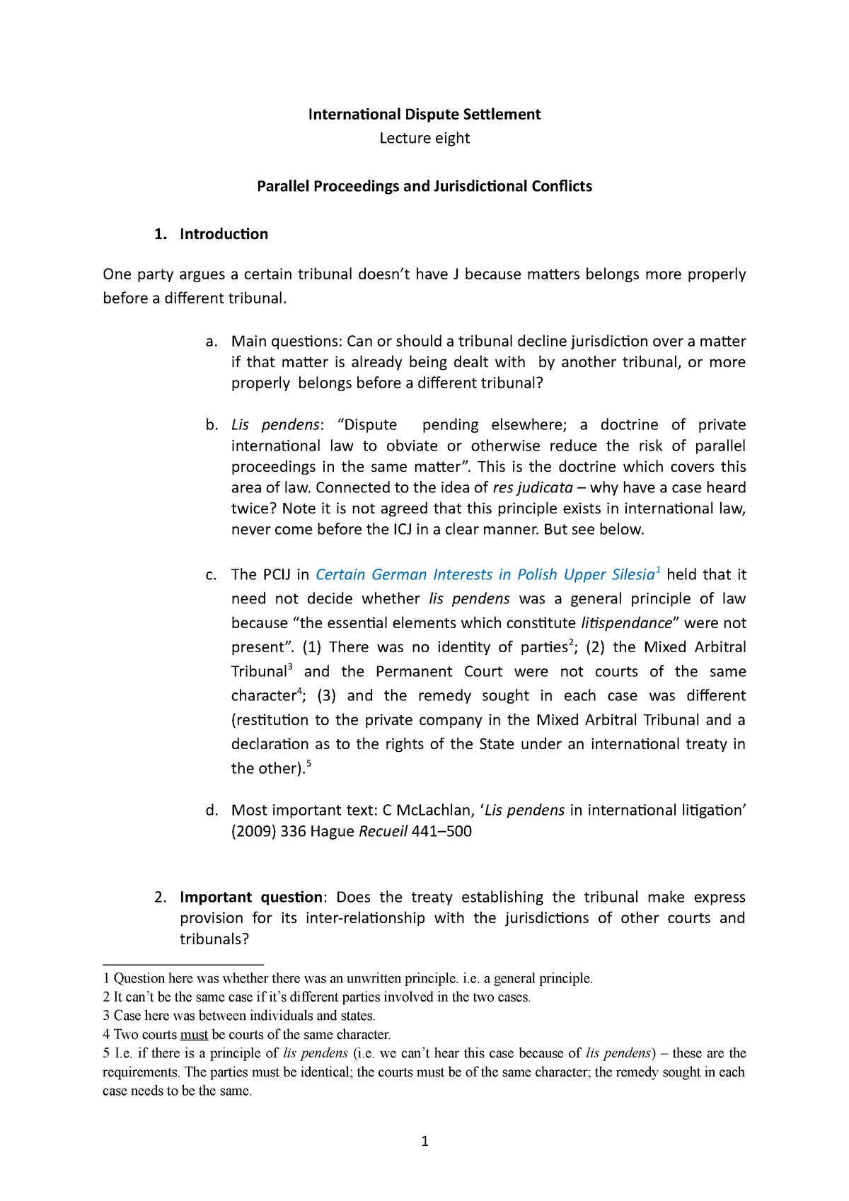 International Dispute Settlement- Parallel Proceedings - International ...