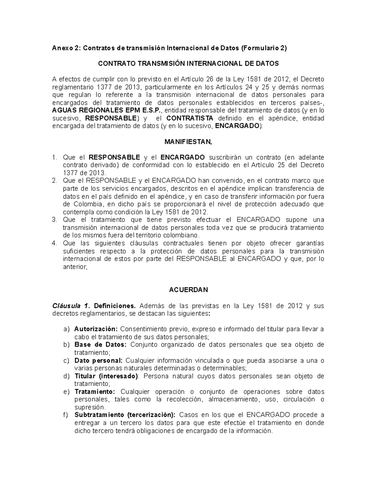 Contrato de transmision internacional de datos anexo 2 - Anexo 2: Contratos  de transmisión - Studocu