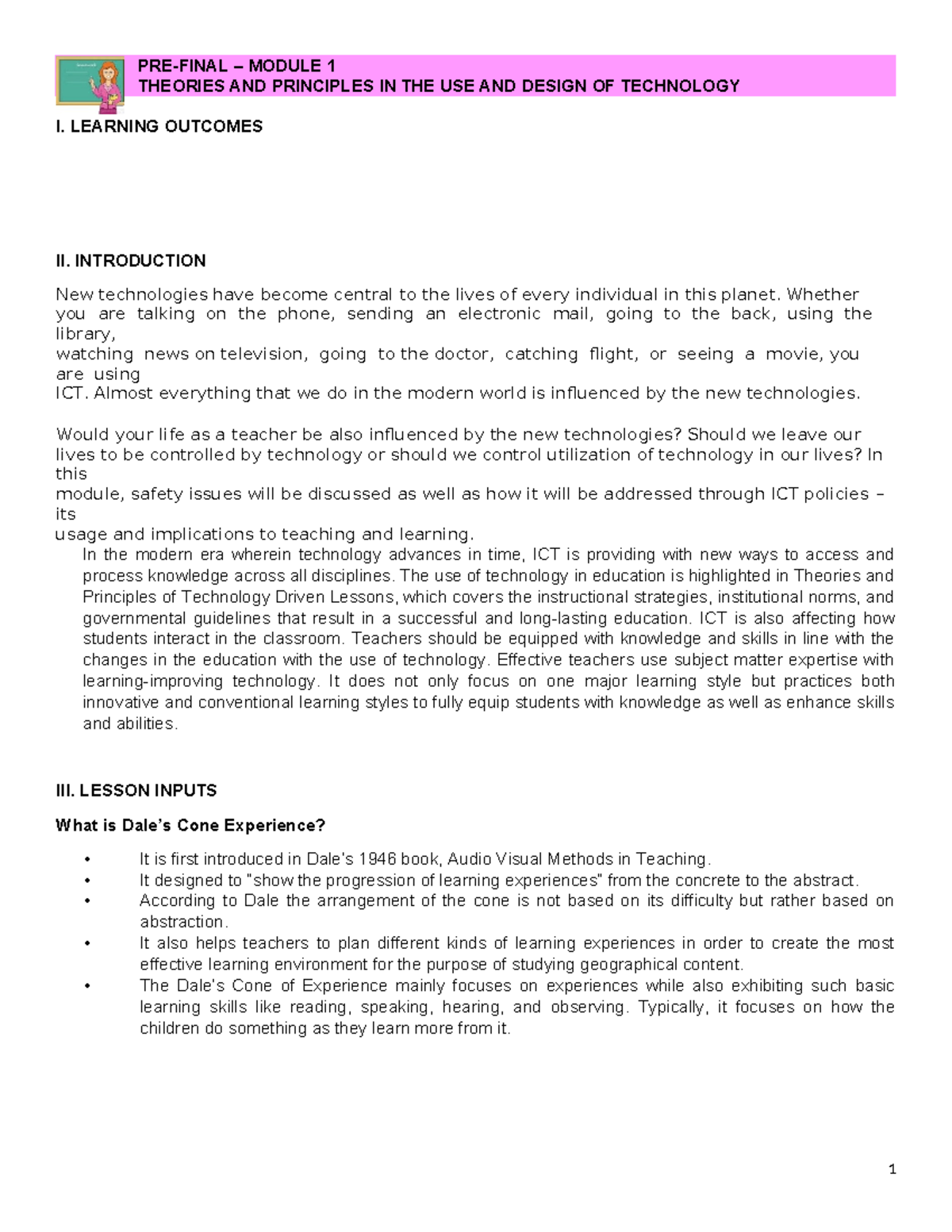 Lesson Driven for Learninbg - PRE-FINAL – MODULE 1 THEORIES AND ...