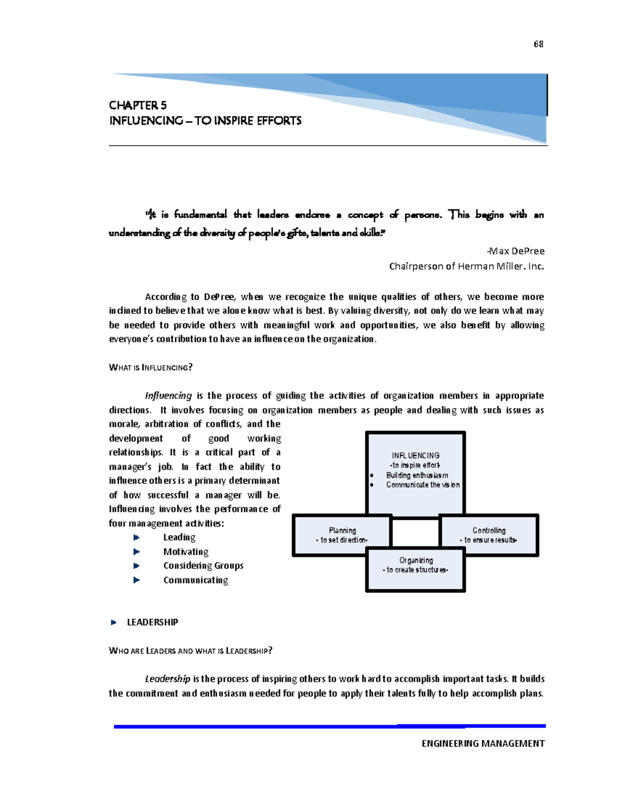 Chapter 5-Influencing - CHAPTER 5 INFLUENCING – TO INSPIRE EFFORTS “It ...