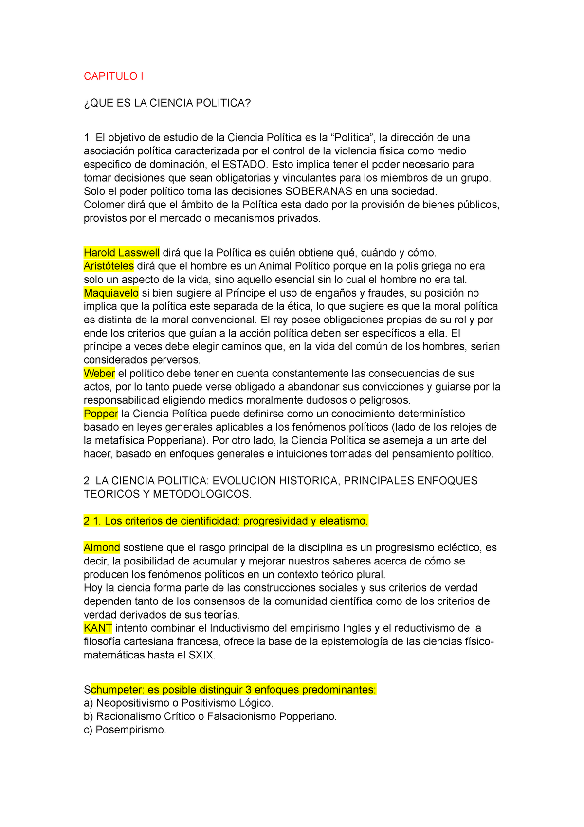 Resumen Abal - CAPITULO I ¿QUE ES LA CIENCIA POLITICA? El Objetivo De ...