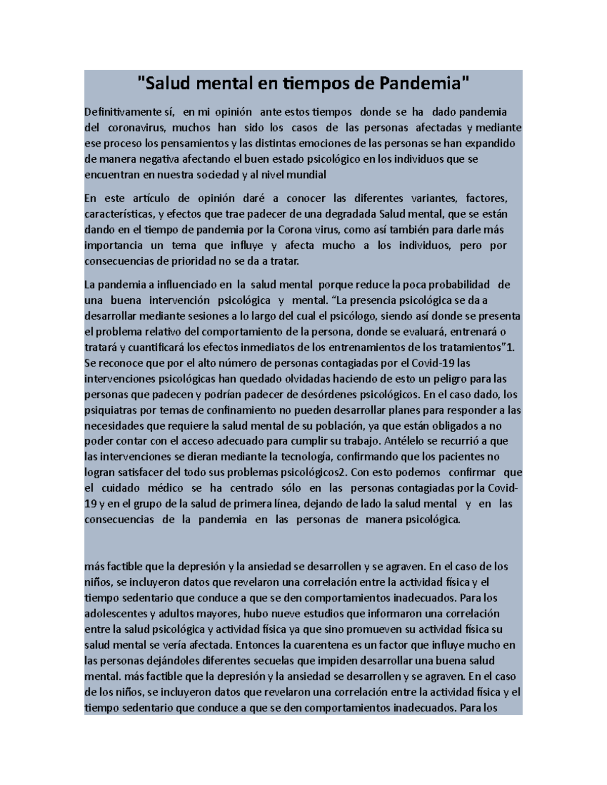 Salud mental en tiempos de Pandemia - "Salud mental en tiempos de ...