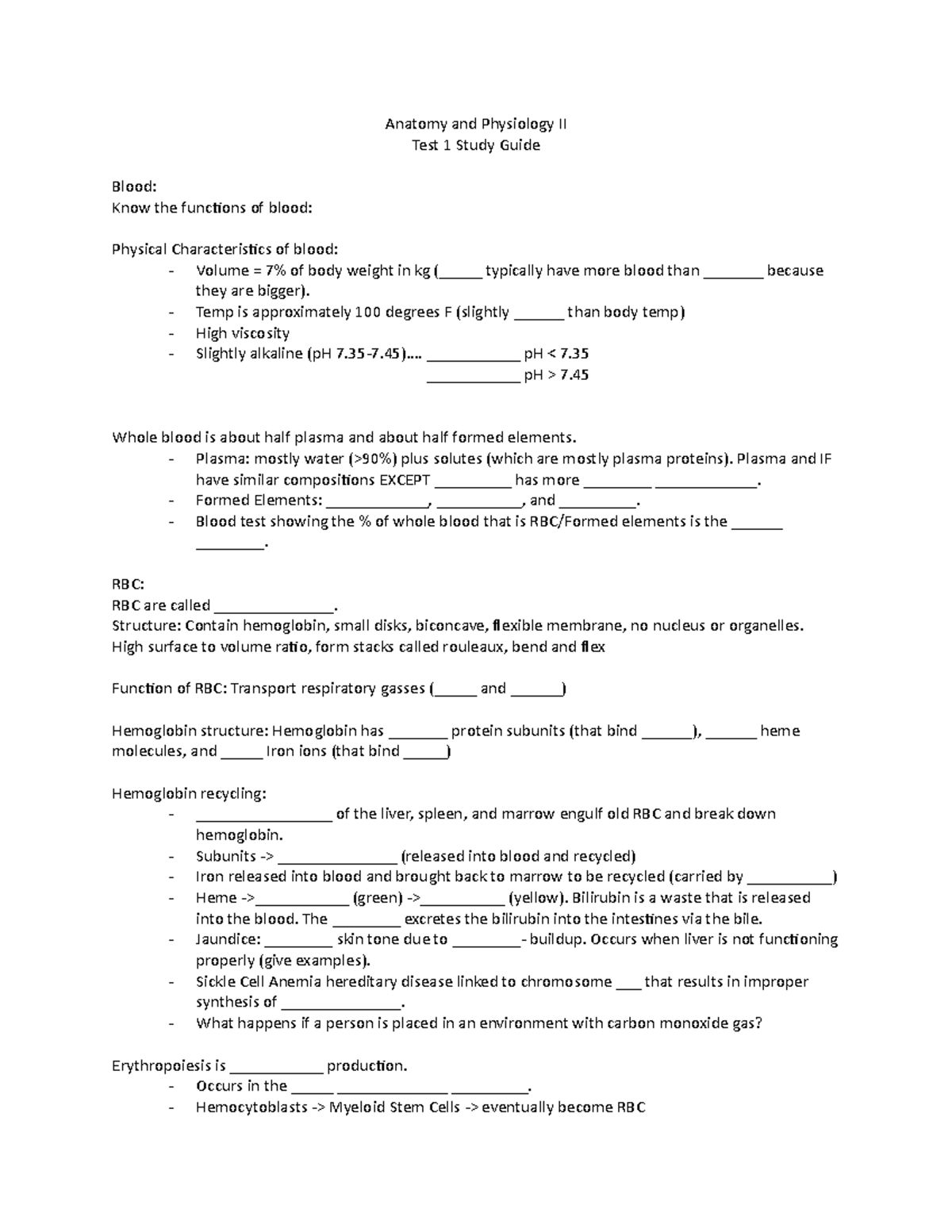 Test 1 Study Guide Part 1 From Anatomy One - Anatomy And Physiology II ...