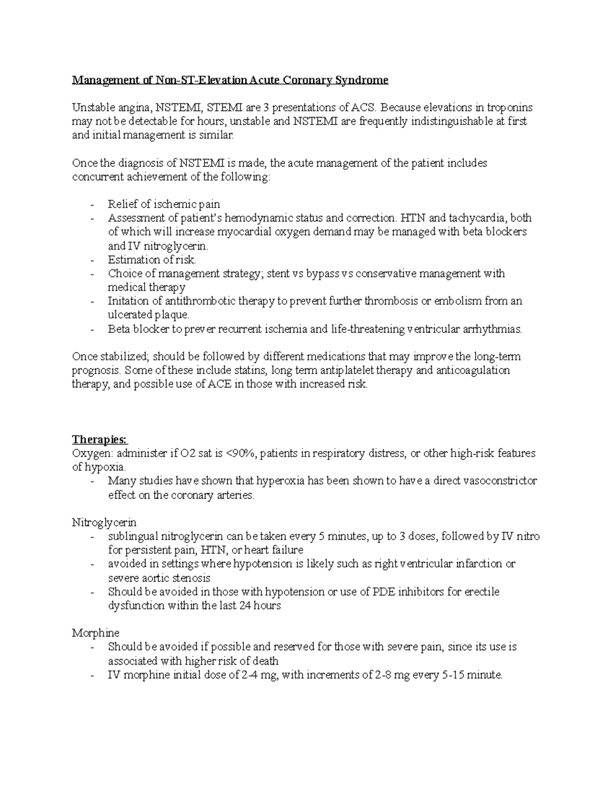 Nstemi Management - Management of Non-ST-Elevation Acute Coronary ...