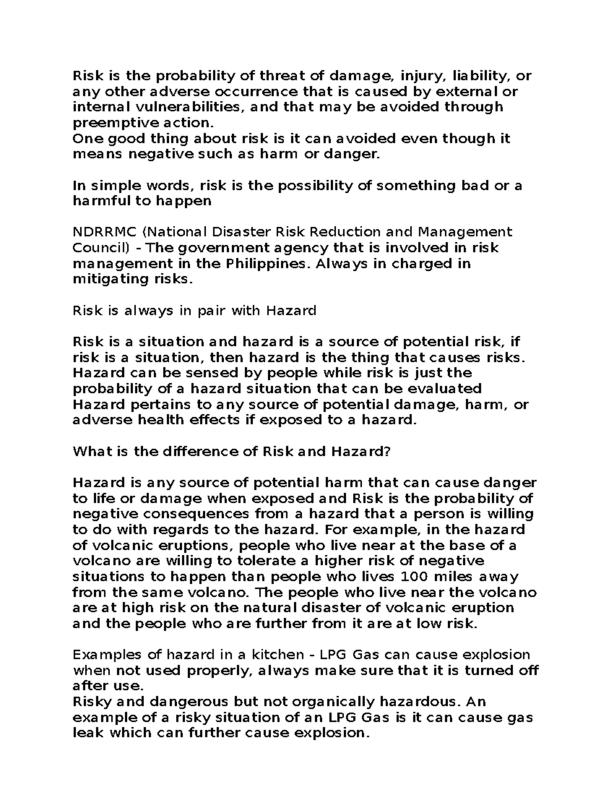 First Risk Notes - This would be a big help to all students - Risk is ...