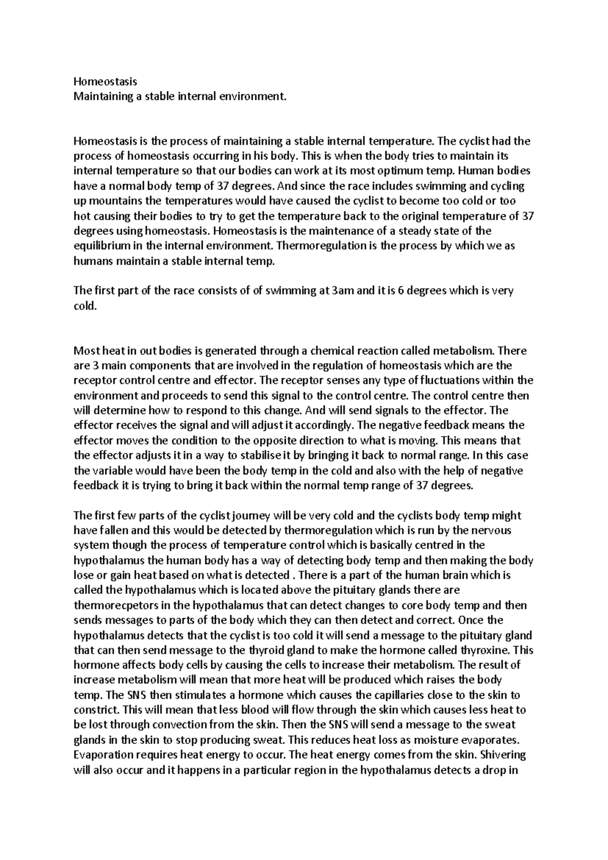 Homeostasis 2 - High e - Homeostasis Maintaining a stable internal ...