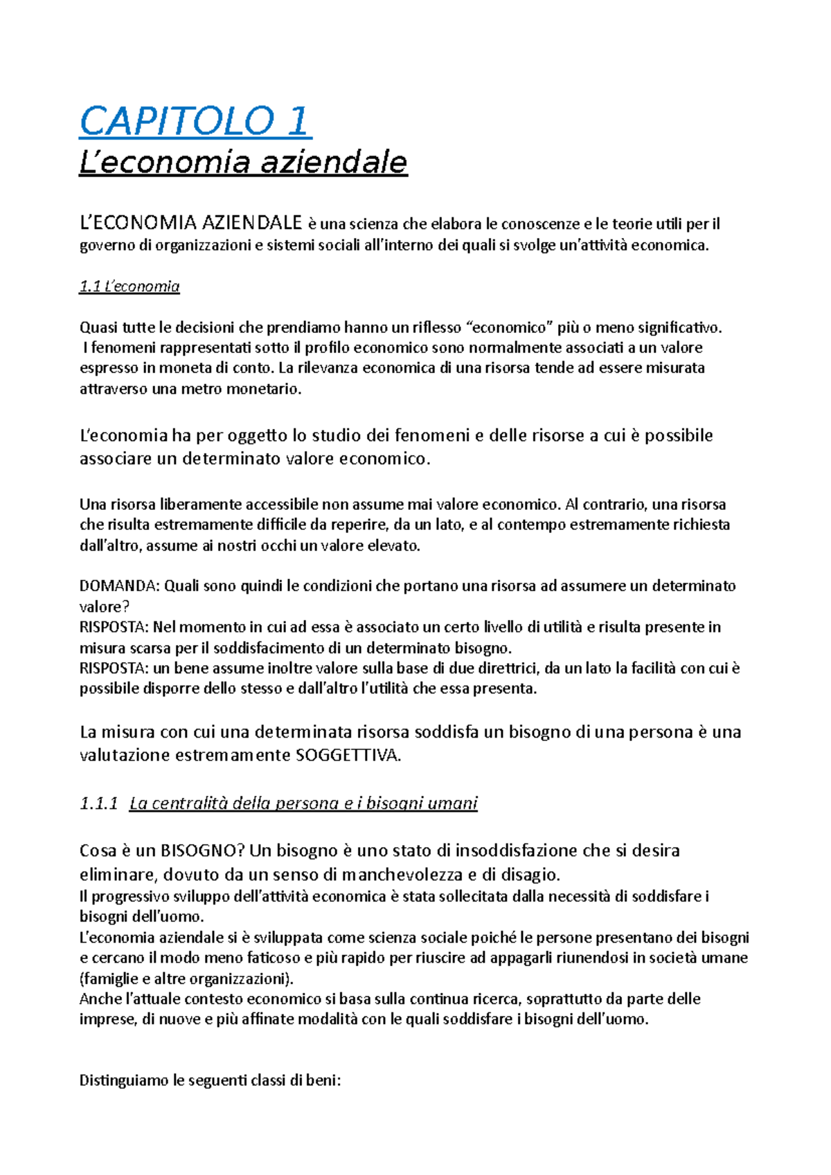 Capitolo 1- introduzione generale all'economia aziendale - CAPITOLO 1 L ...