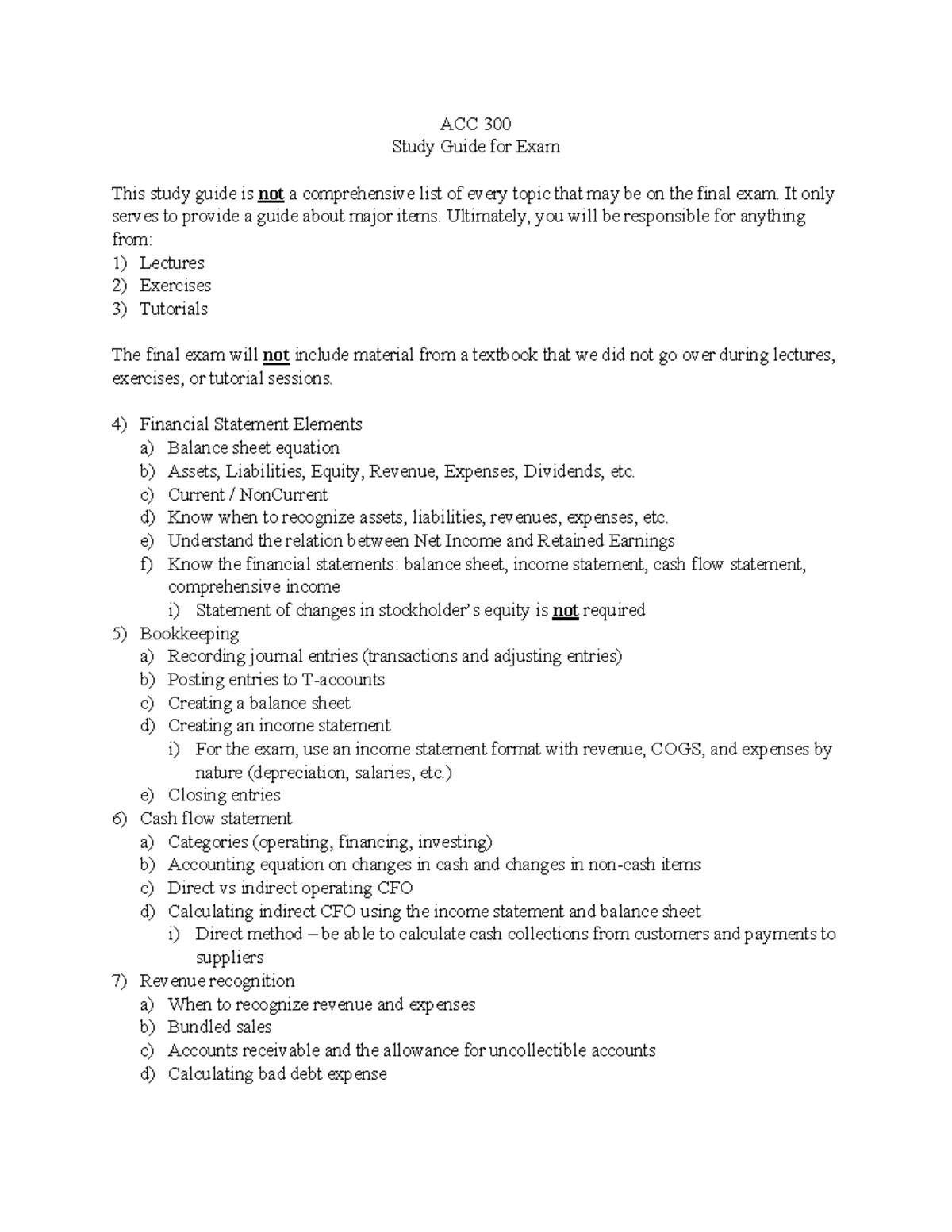 Study Guide for Exam 2 - ACC 300 Study Guide for Exam This study guide ...