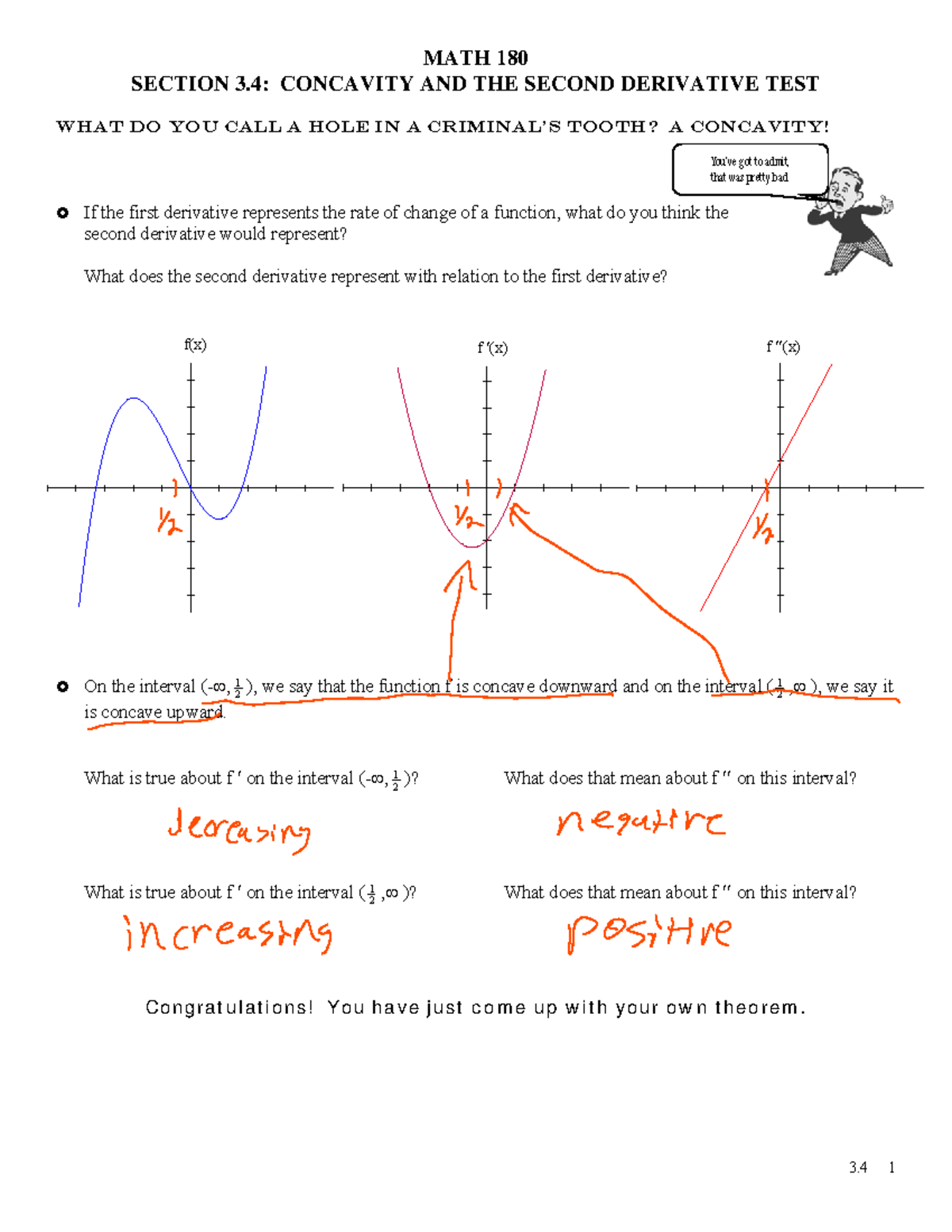 Lesson 3.4 Calc 2 - MATH 180 SECTION 3: CONCAVITY AND THE SECOND ...
