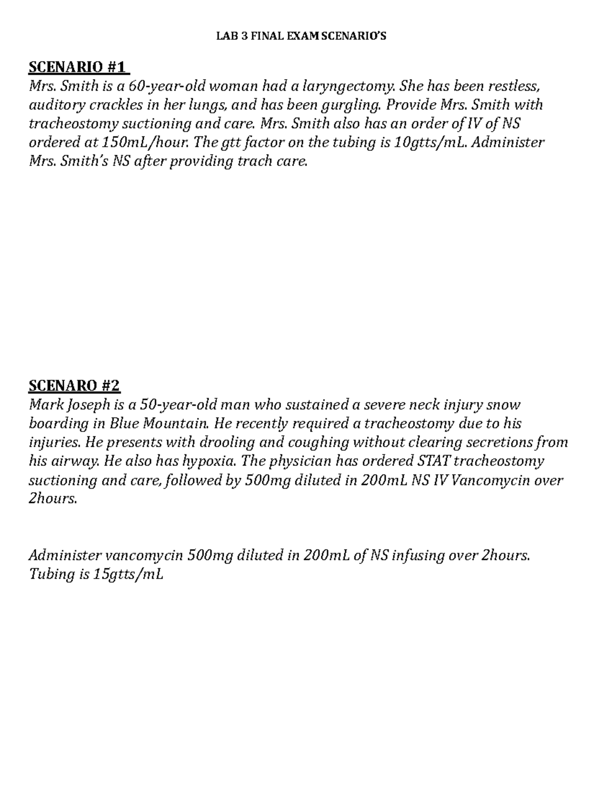 LAB 3 Final EXAM Scenario’s LAB 3 FINAL EXAM SCENARIO’S SCENARIO
