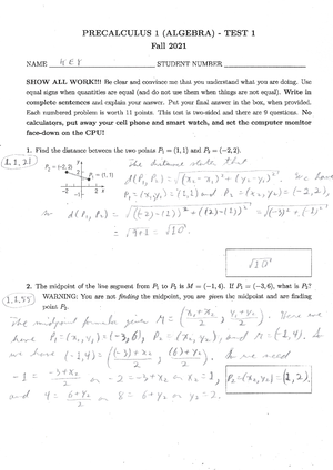 Test 3.1 Precalculus - MATH 105 - Studocu