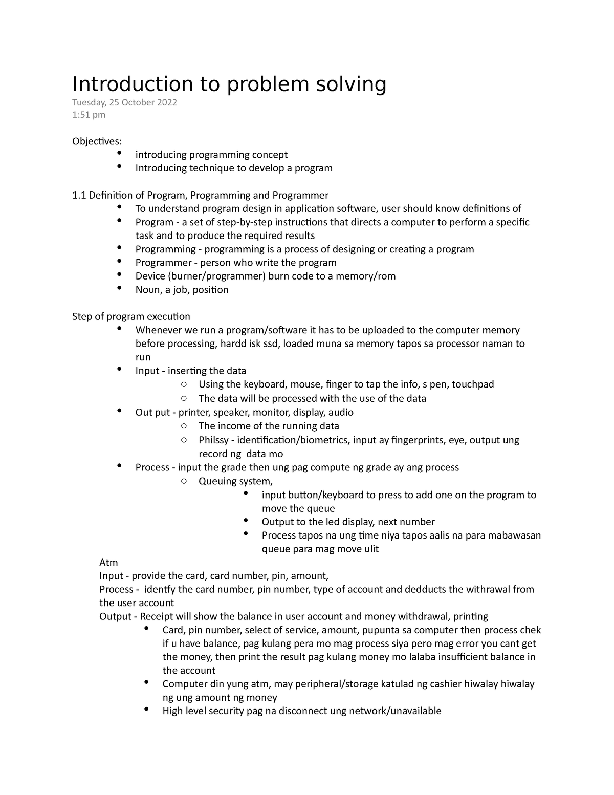 introduction to problem solving notes pdf