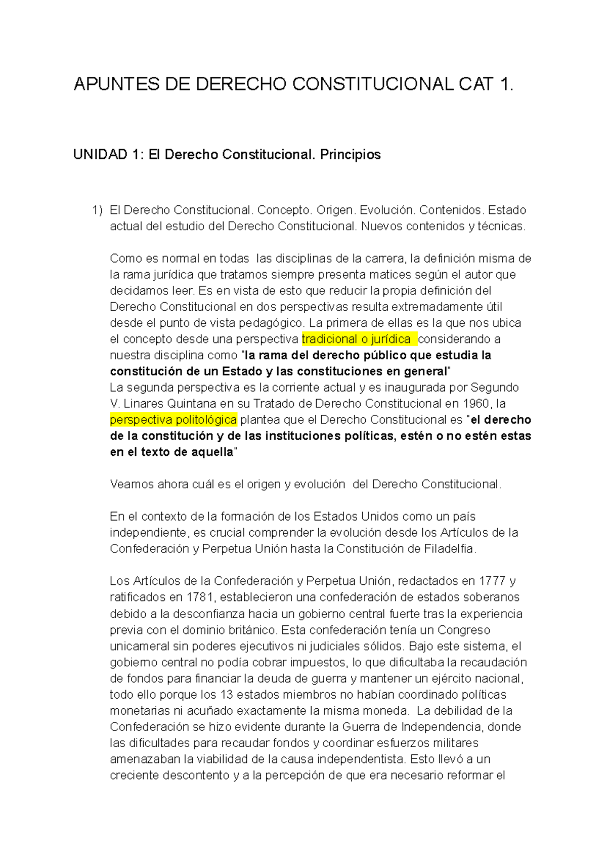 Apunte unidad 1 y 2 - bnbhnlk - APUNTES DE DERECHO CONSTITUCIONAL CAT 1 ...