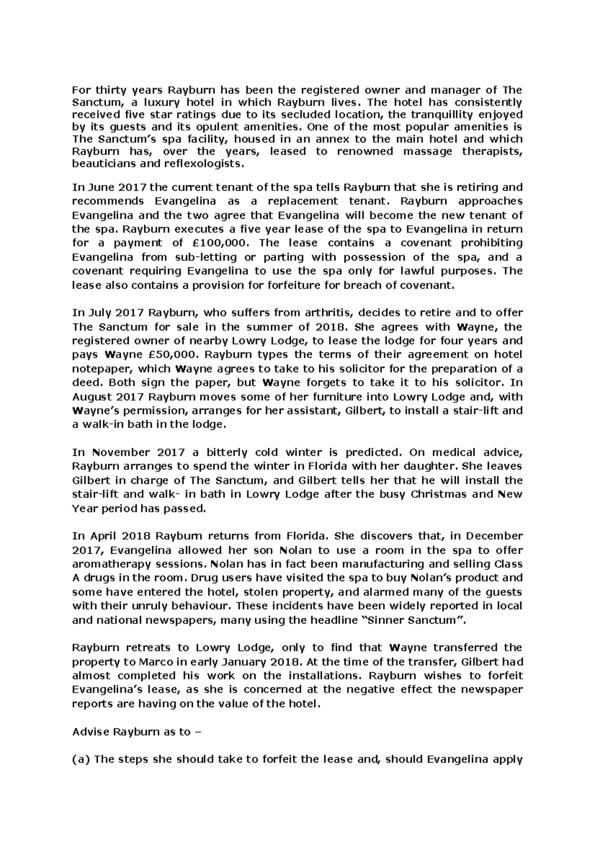 Land Law Exam Question Answer For thirty years Rayburn has been the