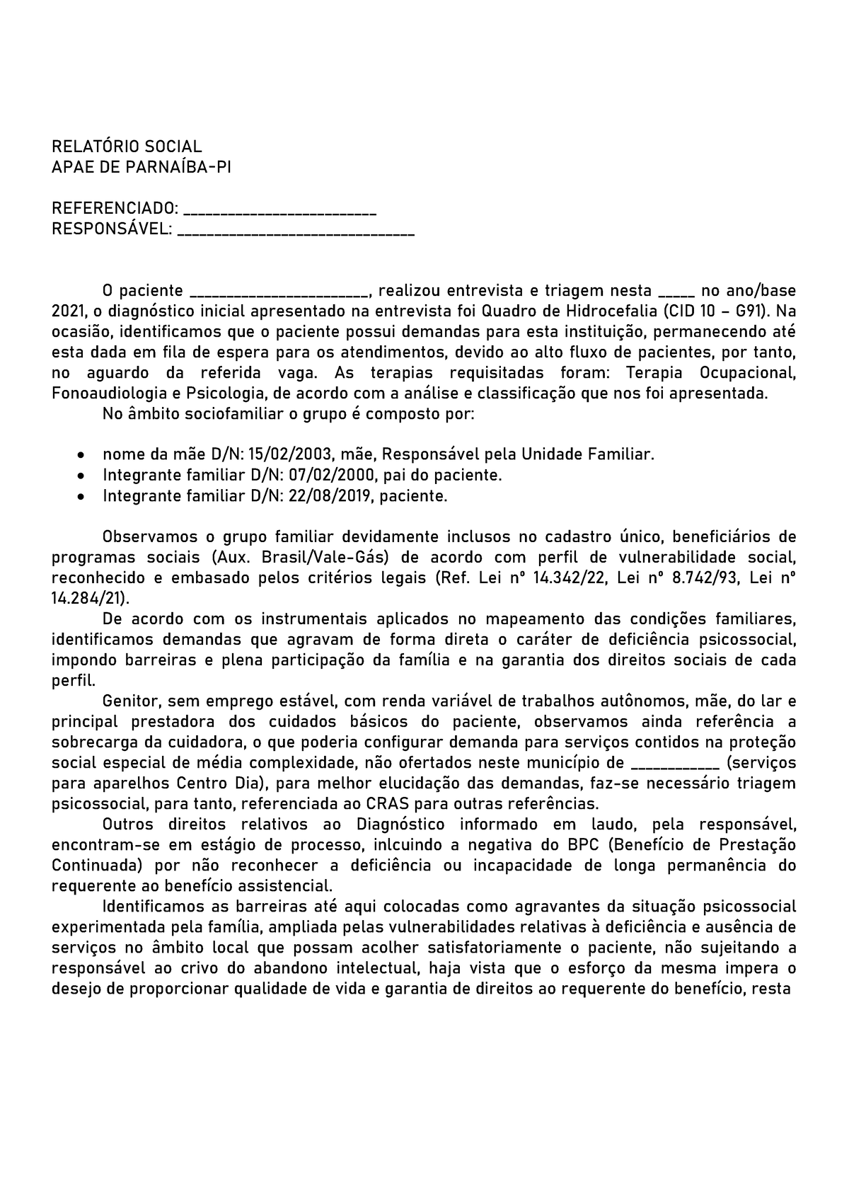 Modelo De Relat Rio Social Bpc Relat Rio Social Apae De Parna Ba Pi Referenciado Studocu