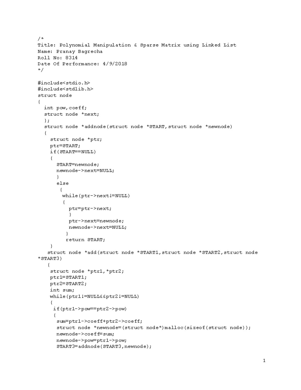 Data Structures codes - /* Title: Polynomial Manipulation & Sparse ...