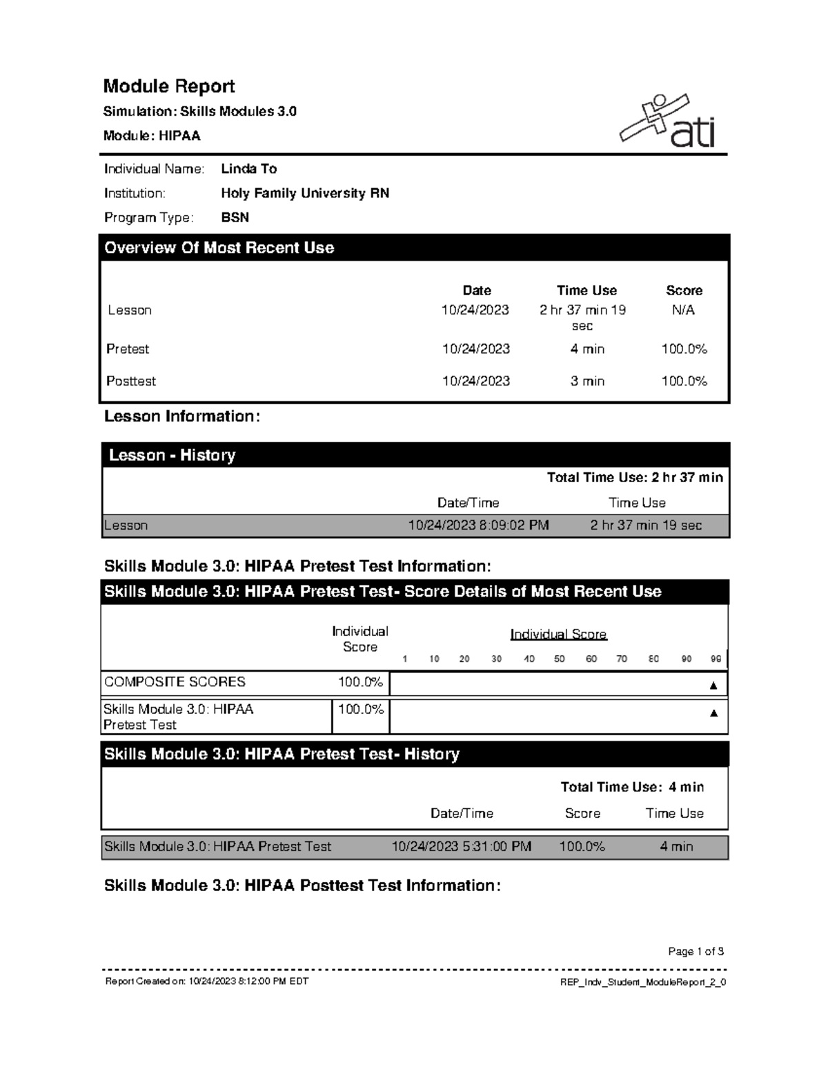 Hipaa - Scores - Module Report Simulation: Skills Modules 3. Module ...