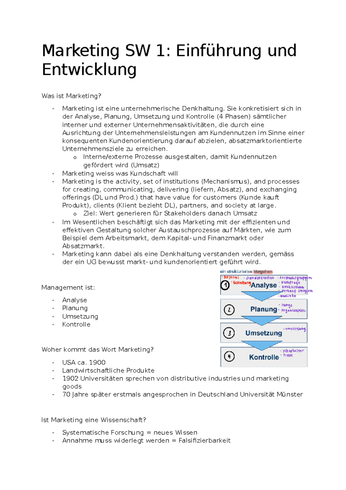 Marketing Zusammenfassung Semesterwoche 1 - Marketing SW 1: Einführung ...