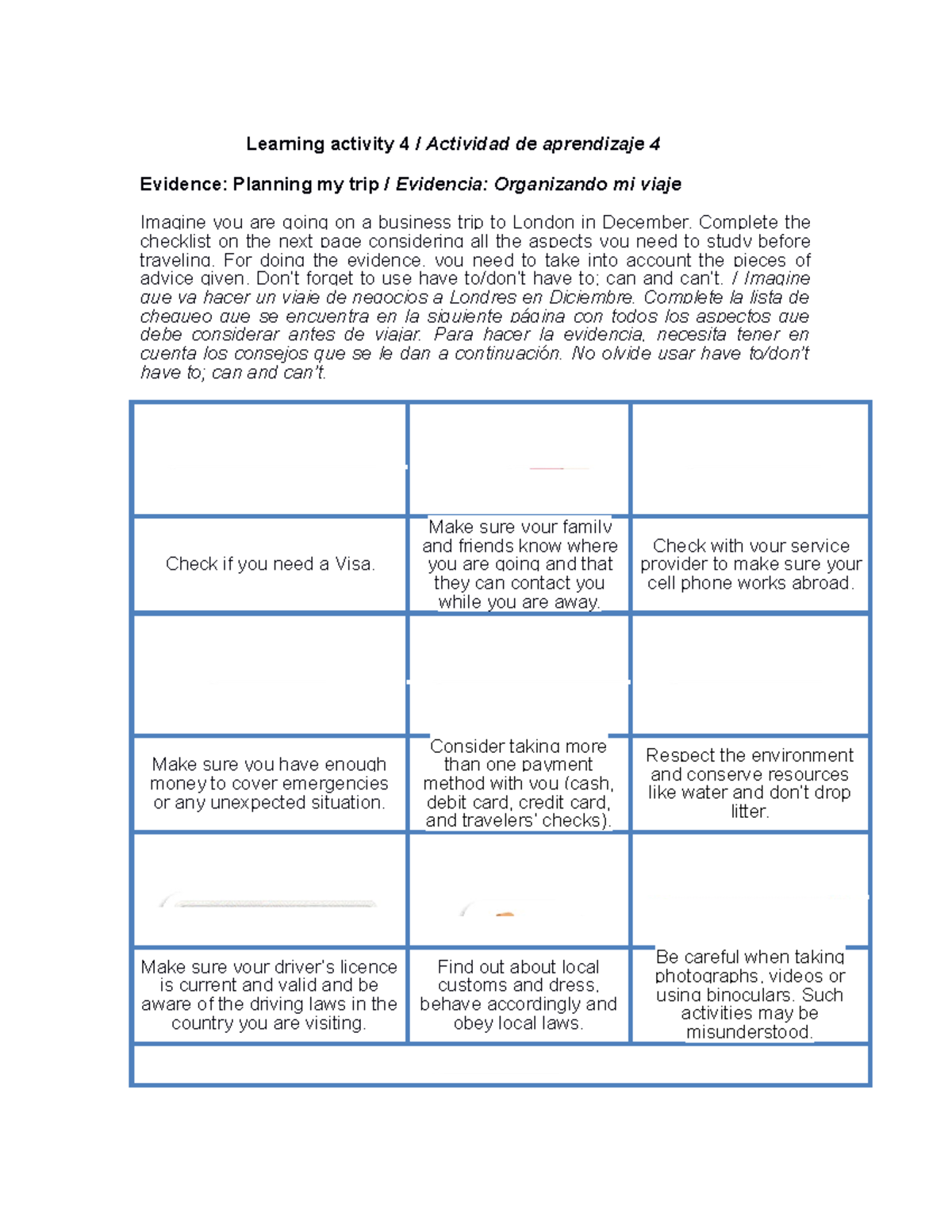 Evidence Planning my trip (1) lista - Learning activity 4 / Actividad ...