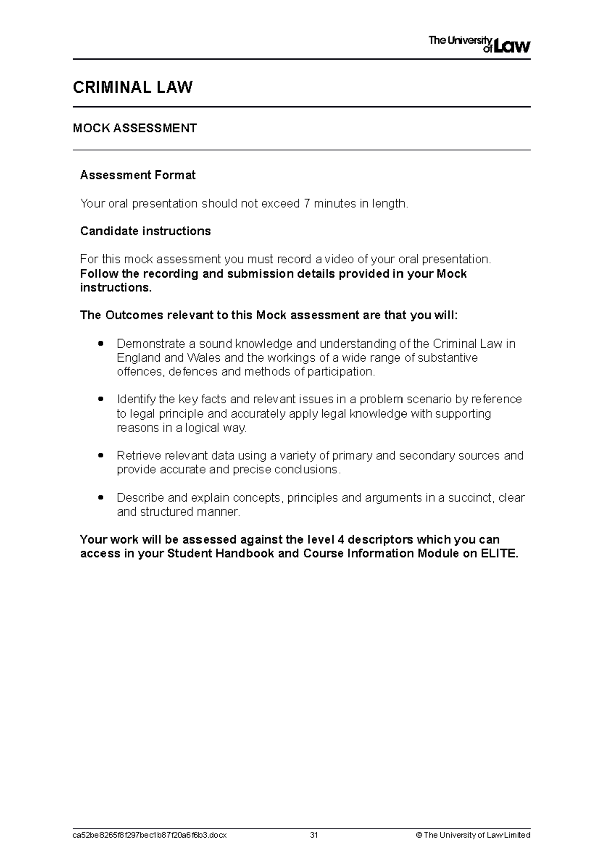 2223 Crim Ce02 Mock Assessment - CRIMINAL LAW MOCK ASSESSMENT ...