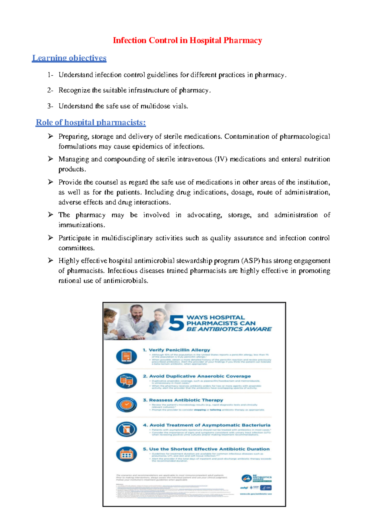 Infection control in hospital pharmacy Infection Control in Hospital