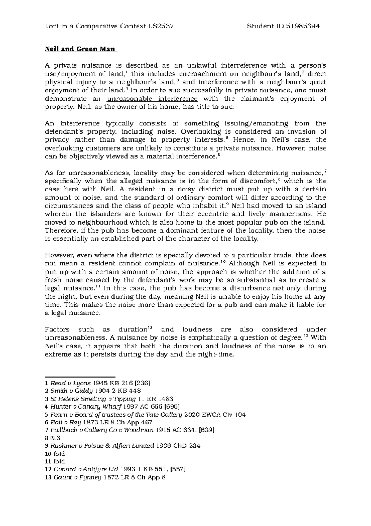 Private nuisance case law picture