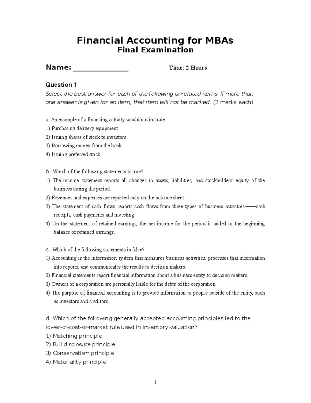 2 Final Exam Paper－2022emba Financial Accounting for MBAs Final