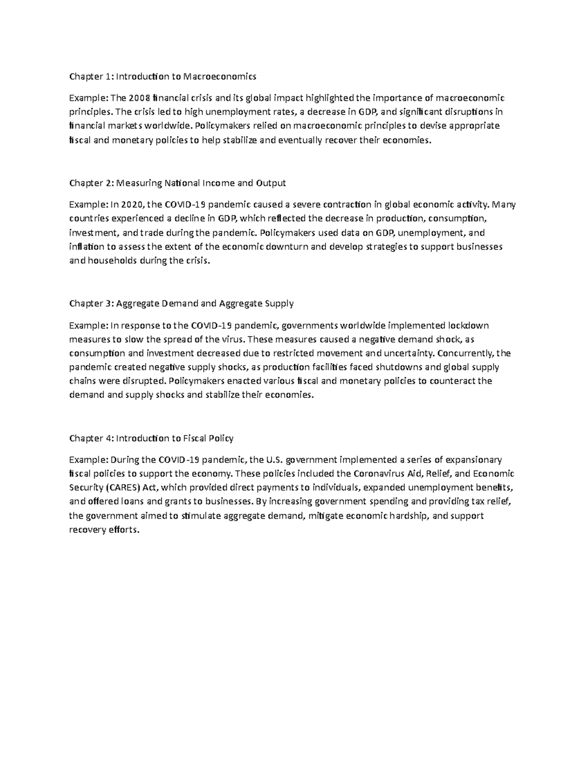 Macro chapter 1-4 examples - Chapter 1: Introduction to Macroeconomics ...