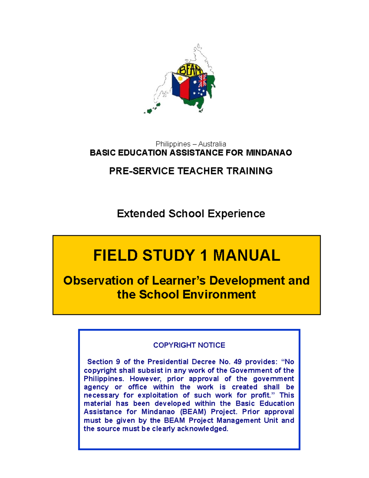 Field-study-1-module compress - Philippines – Australia BASIC EDUCATION ...
