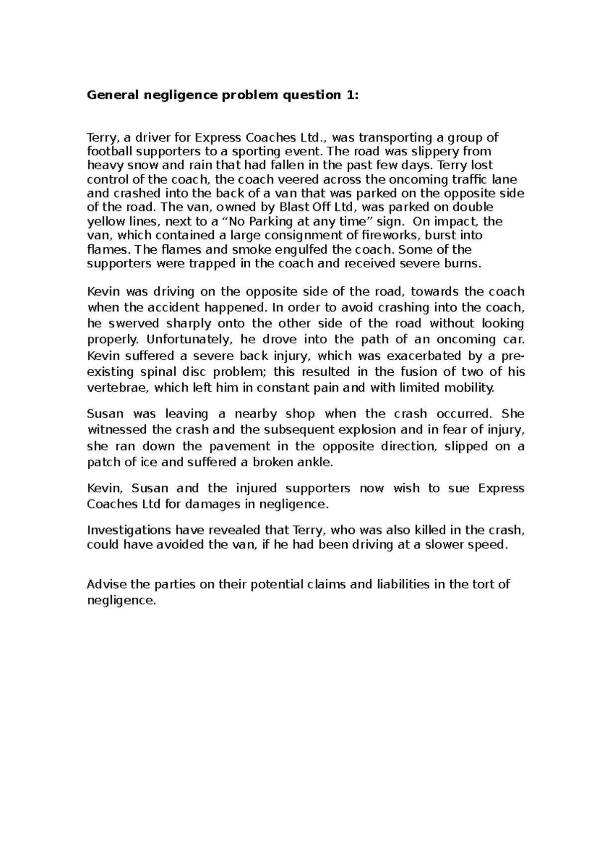 General negligence question - General negligence problem question 1 ...