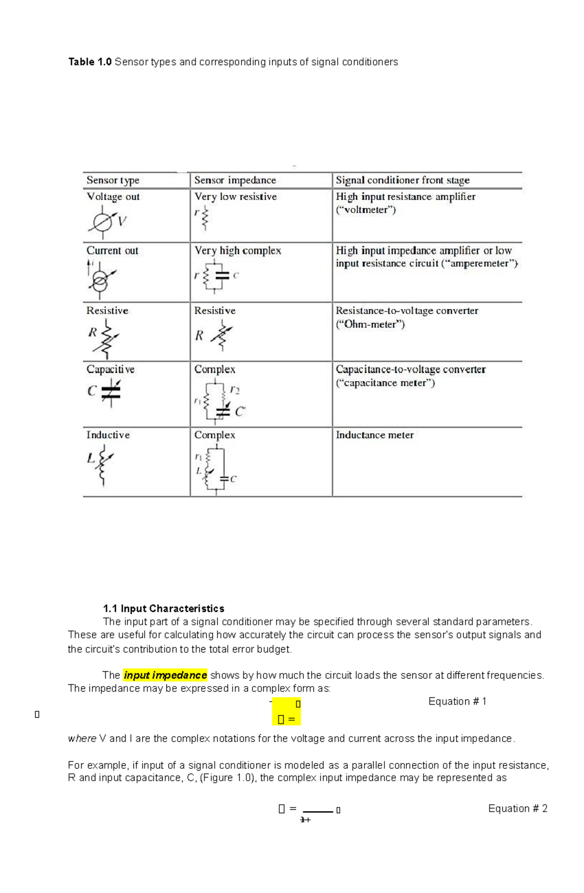 Electronics Systems and Design - Table 1 Sensor types and corresponding ...