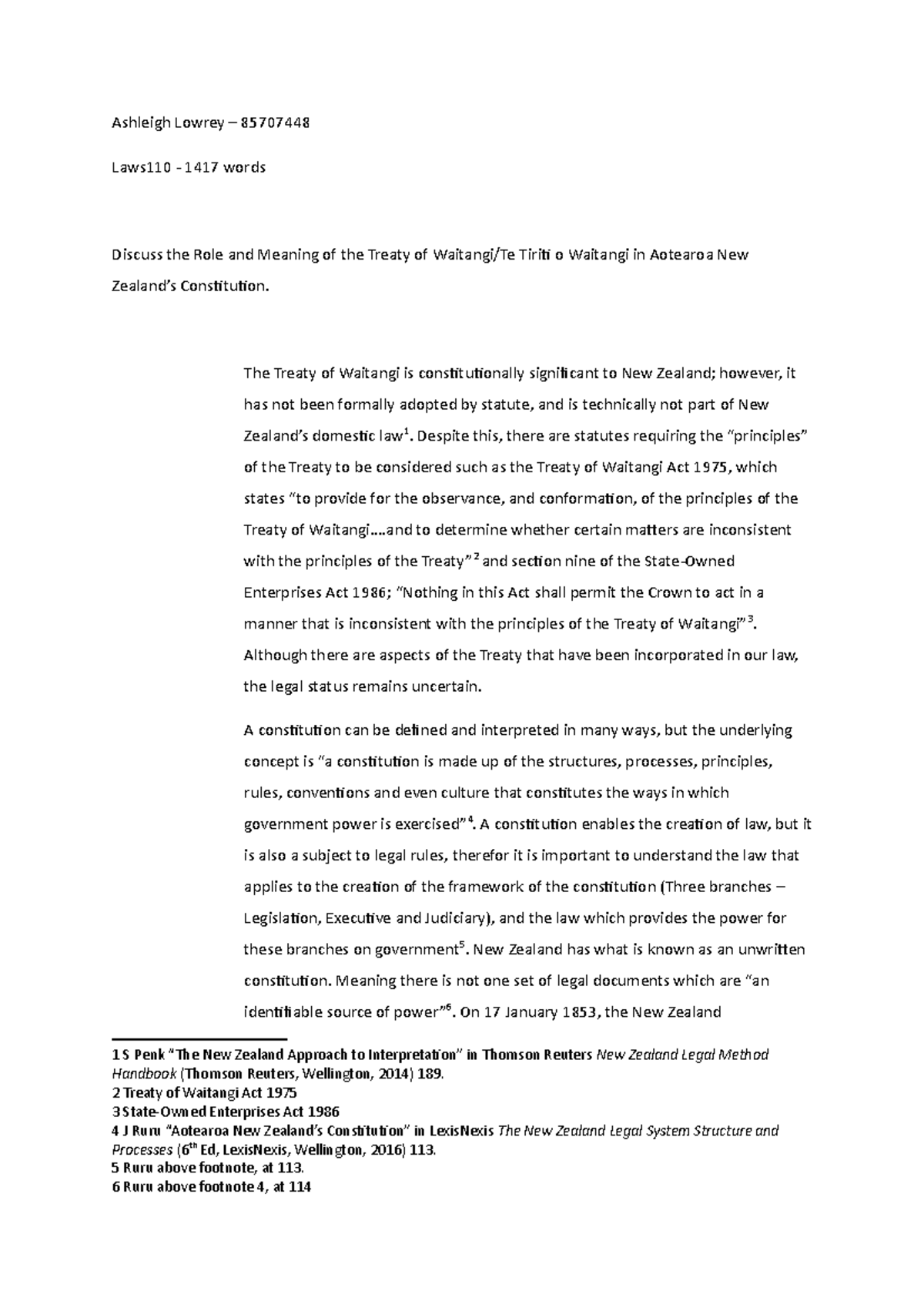 Laws110 Treaty essay - Grade: B+ - Ashleigh Lowrey – 85707448 Laws110 ...