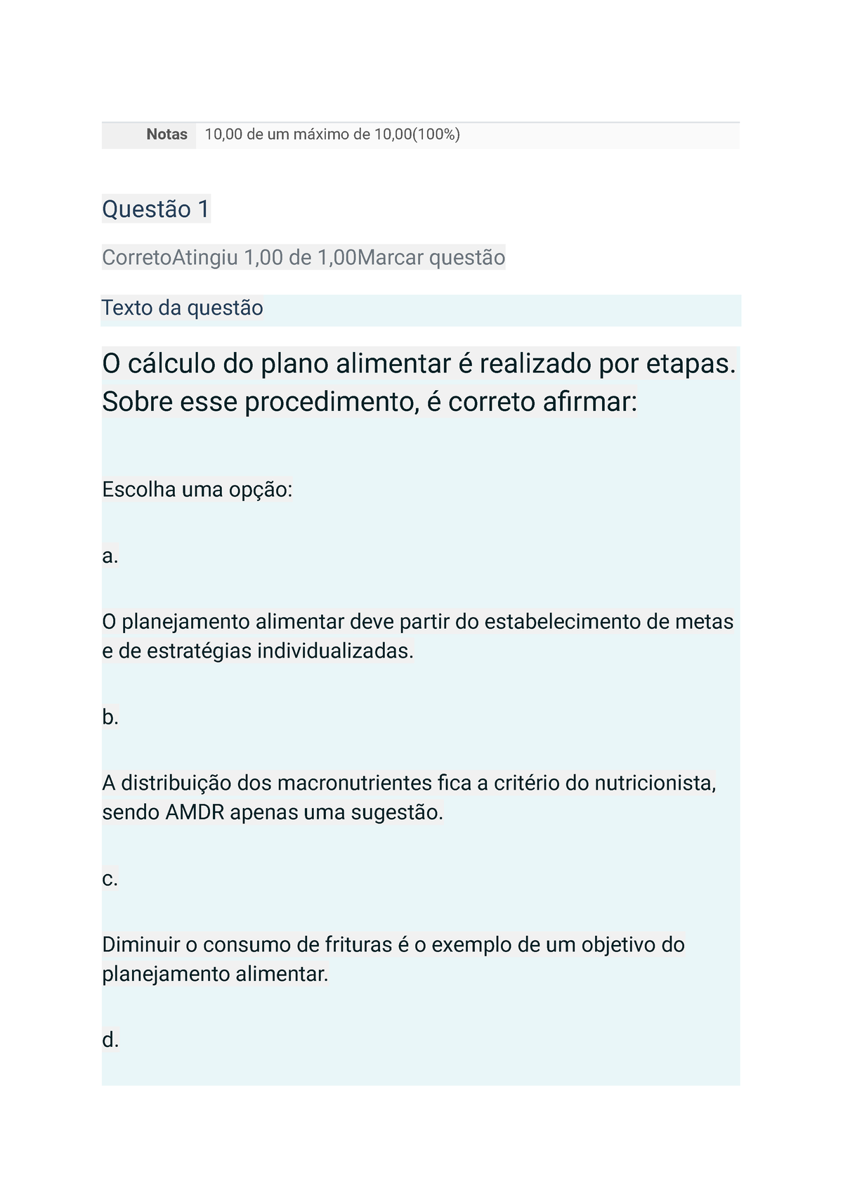 Nutrição E Dietética 3 - Notas 10,00 De Um Máximo De 10,00(100% ...