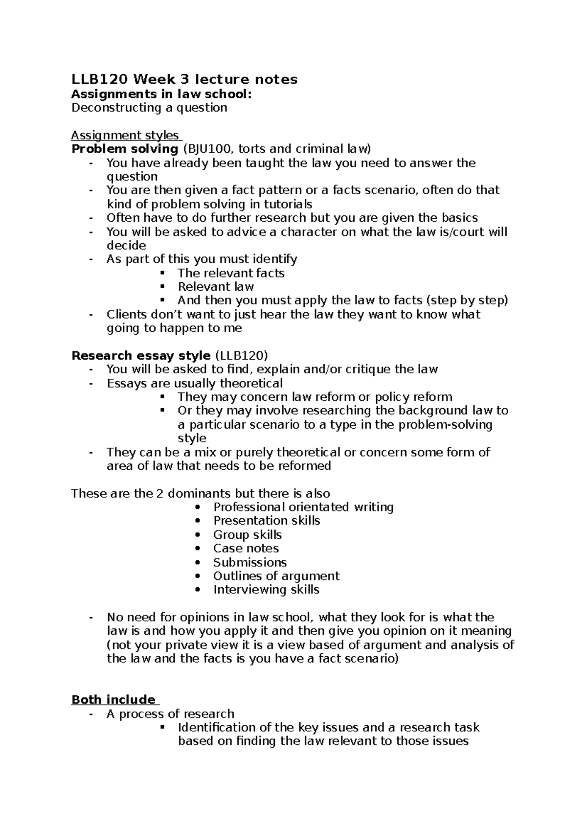 LLB120 Week 3 lecture notes - LLB120 Week 3 lecture notes Assignments ...