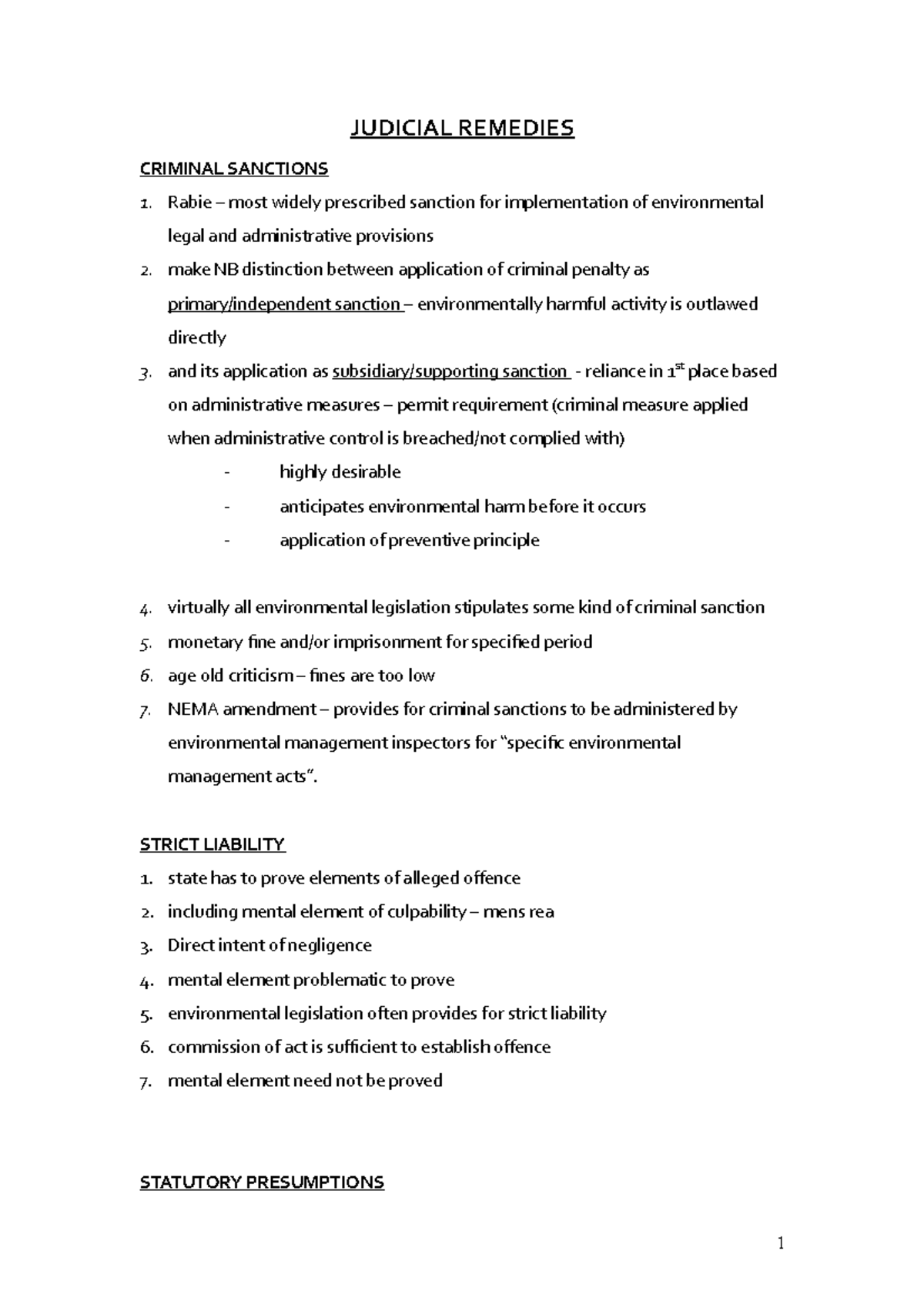 Judicial remedies for environmental law JUDICIAL REMEDIES CRIMINAL