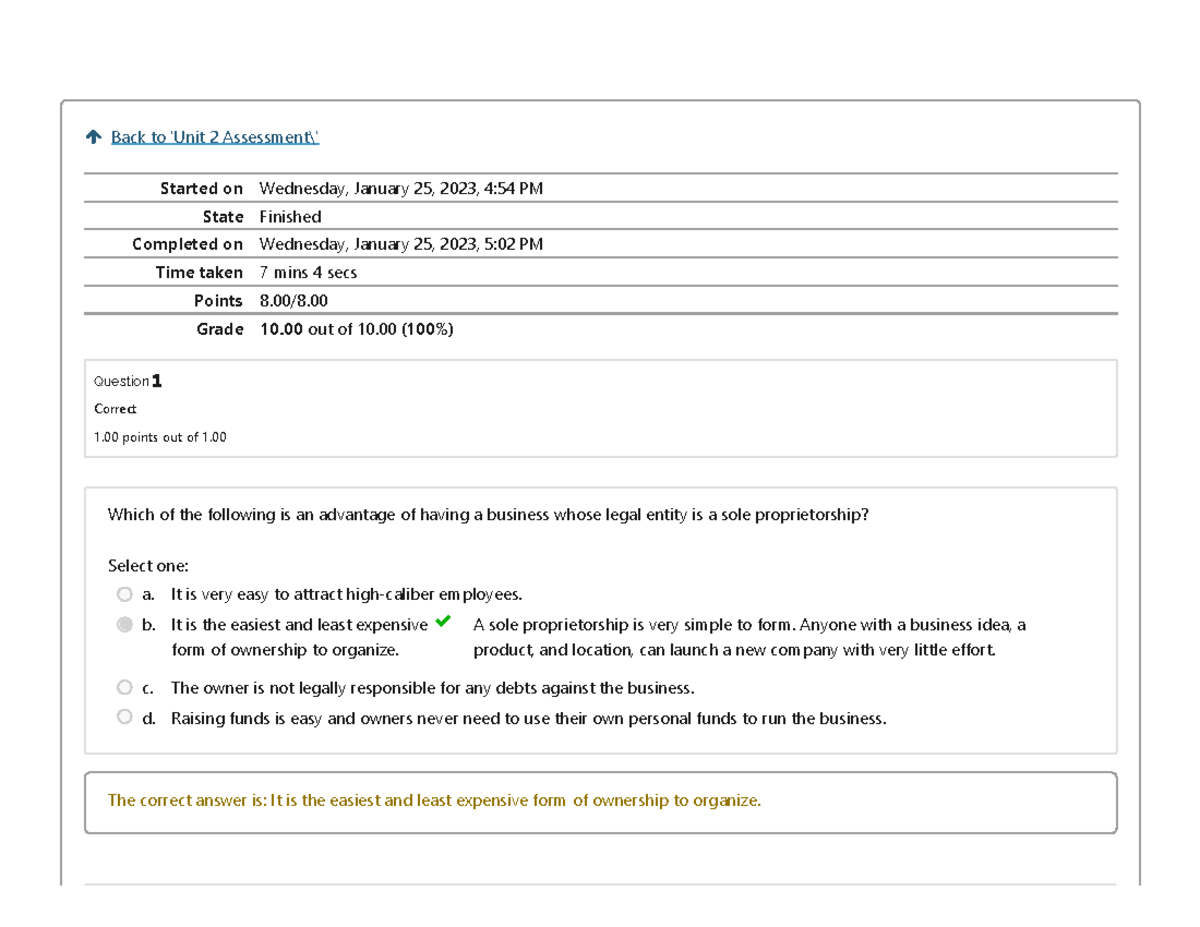 Entrepreneurship And Legal Forms Of Business Back To Unit 2 