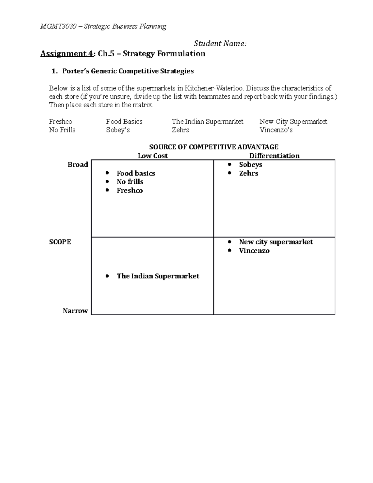 strategic business plan assignment